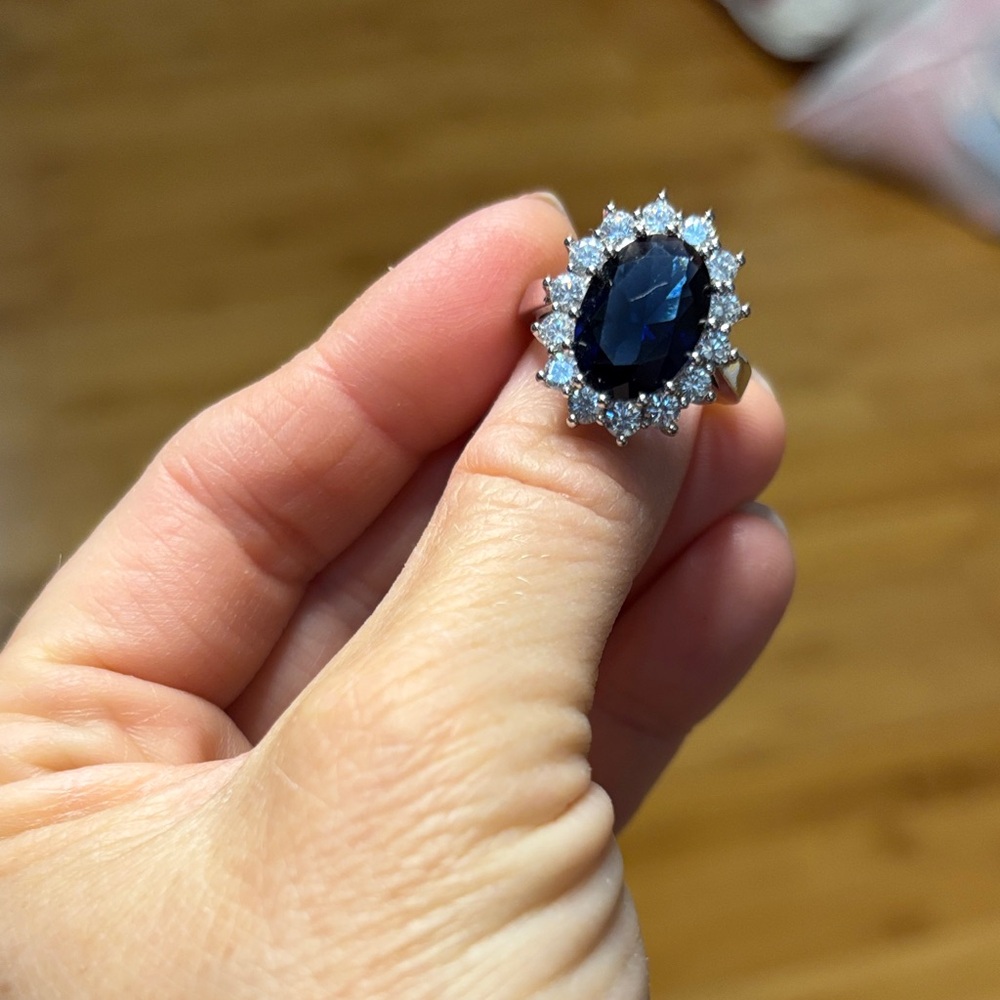 Blue and Silver Tone Women's Ring Size 7